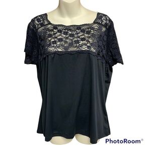 Jessica London black blouse size 14/16 sheer lace upper portion of top
